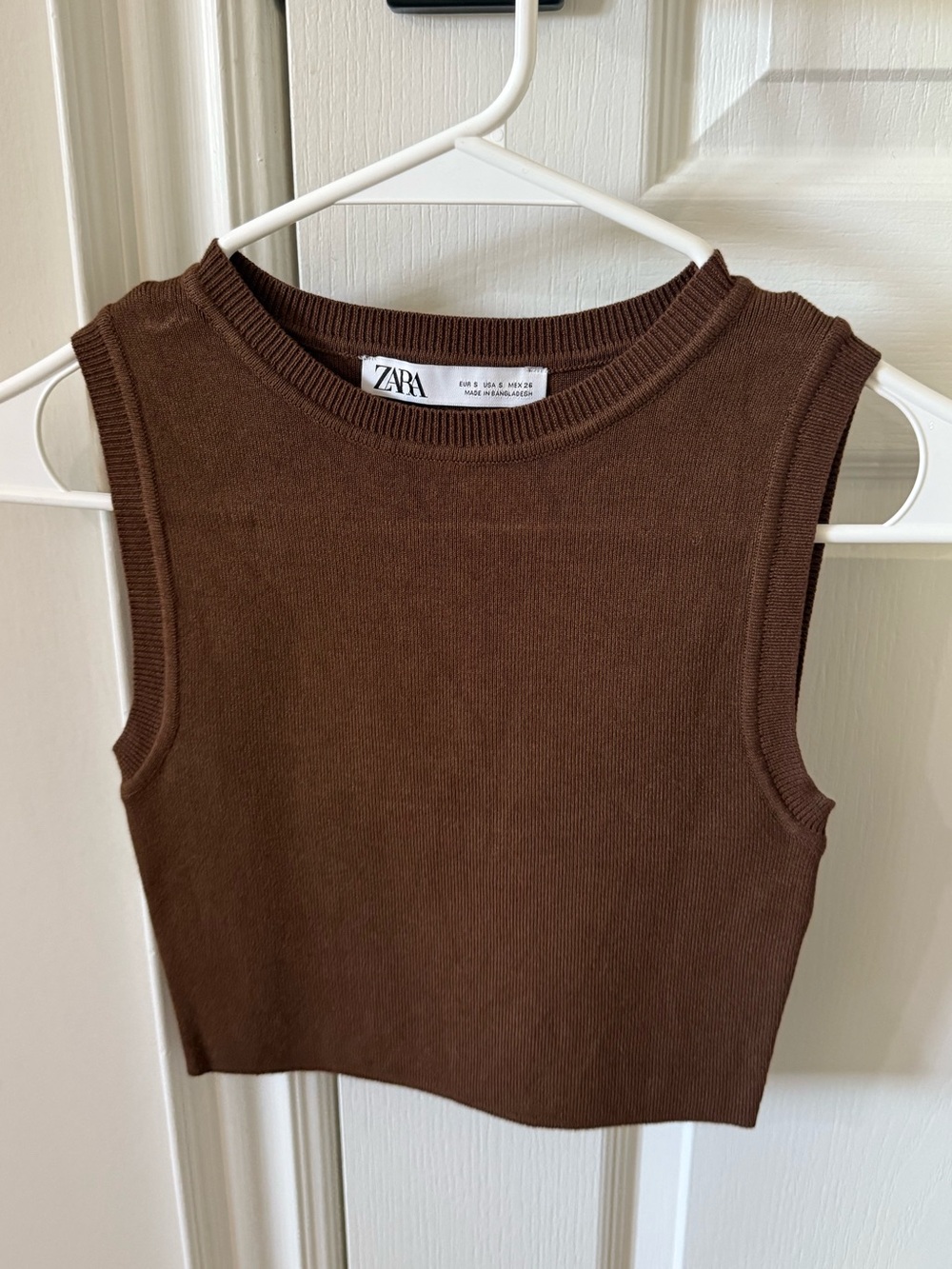 Zara Chocolate Brown Ribbed Sleeveless Crop Top